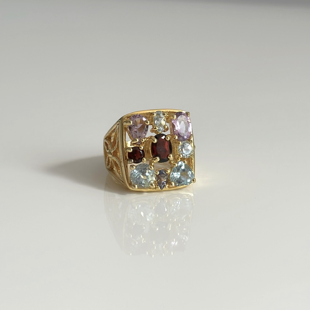 Sterling Silver & Gold Plate Multi Gemstone Ring Vintage Y2K